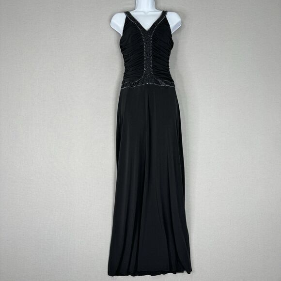 Vintage Laundry By Shelli Segal Womens Dress 0 Black Beaded Jersey Knit Maxi Y2K - Picture 1 of 15